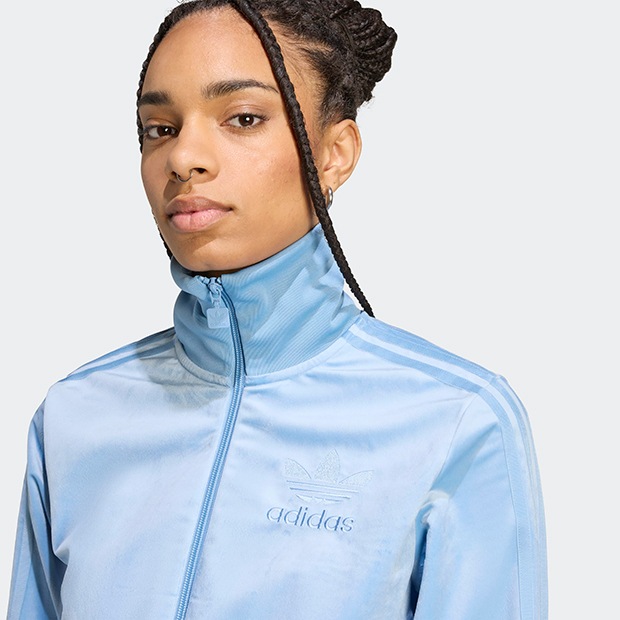 レディース アディカラー ベロア トラックトップ アッシュブルー