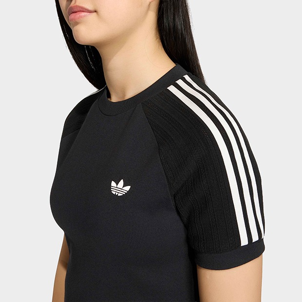 ジュニア キッズ スリム ニット スリーストライプス 半袖  Tシャツ　ブラック　