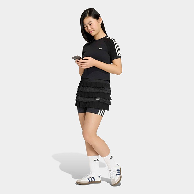ジュニア キッズ スリム ニット スリーストライプス 半袖  Tシャツ　ブラック　