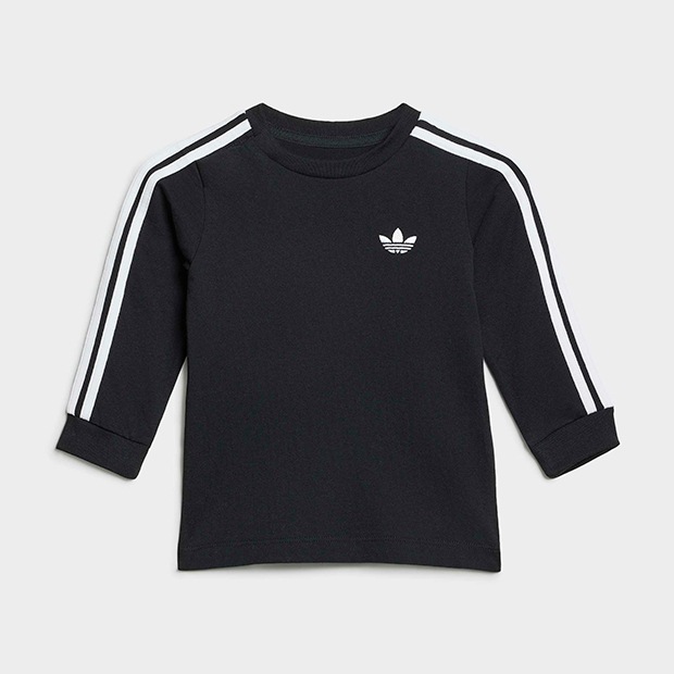 ジュニア ベビー アディカラー スリーストライプ ロングスリーブ Tシャツ　ブラック　