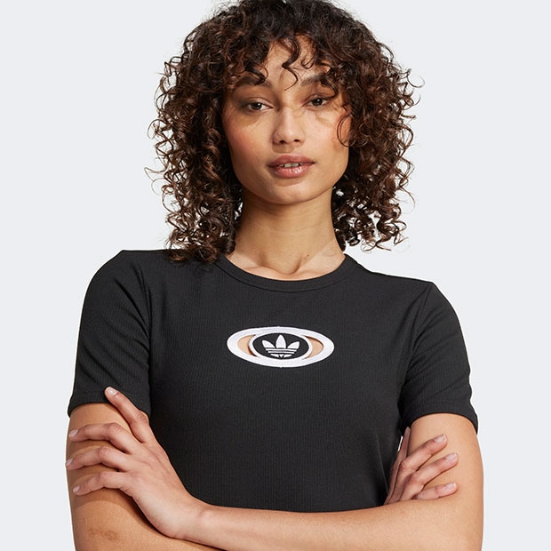 レディース アディダス オリジナルス 半袖Tシャツ ブラック ｜アパレル