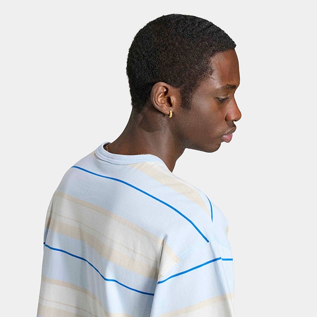 メンズ ストライプ クルーネック 半袖 Tシャツ クリスタルスカイ