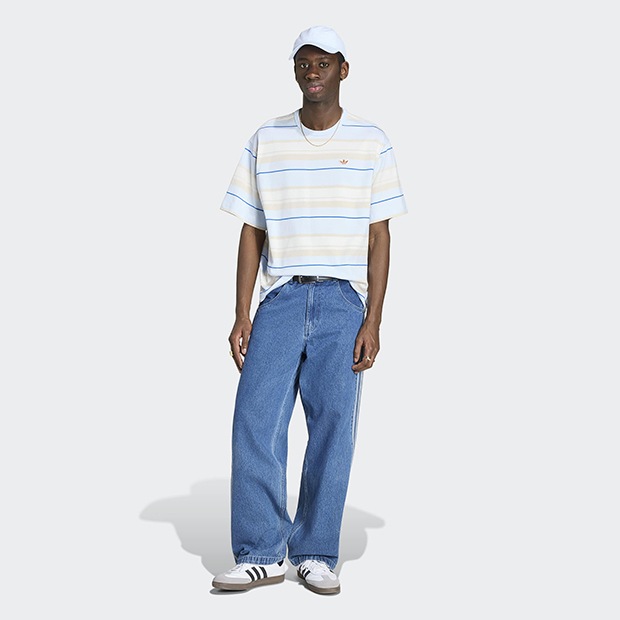 メンズ ストライプ クルーネック 半袖 Tシャツ クリスタルスカイ