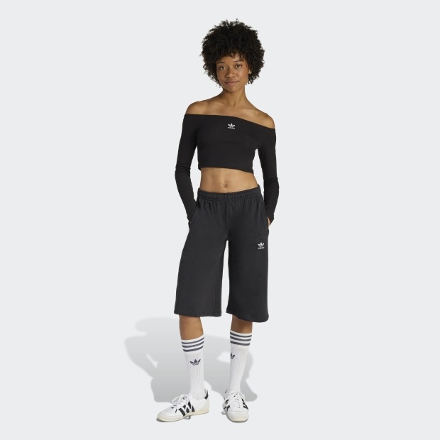 レディース エッセンシャルズ リブ オフショルダー 長袖Tシャツ