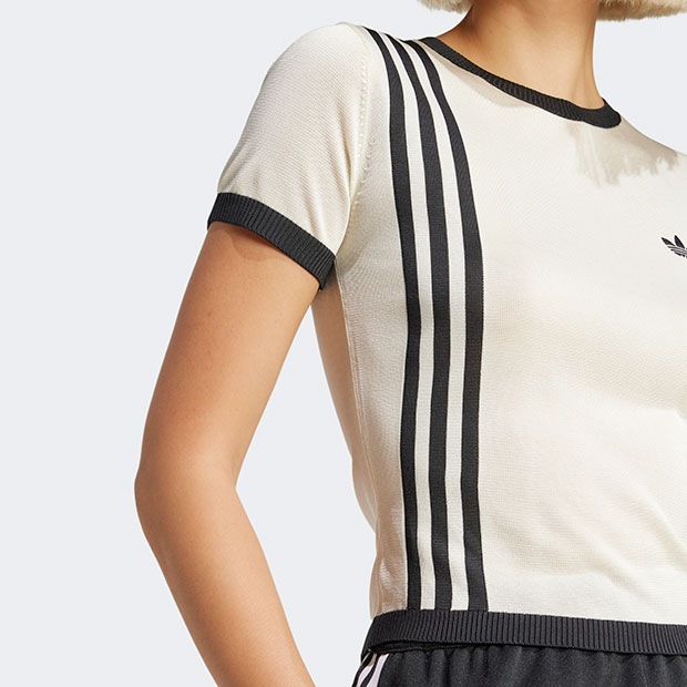 レディース ニット スリーストライプス ショート 半袖Tシャツ