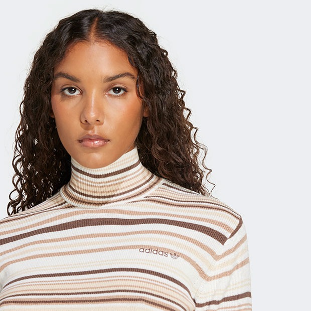 レディース ストライプ クロップド タートルネック アースストレータ
