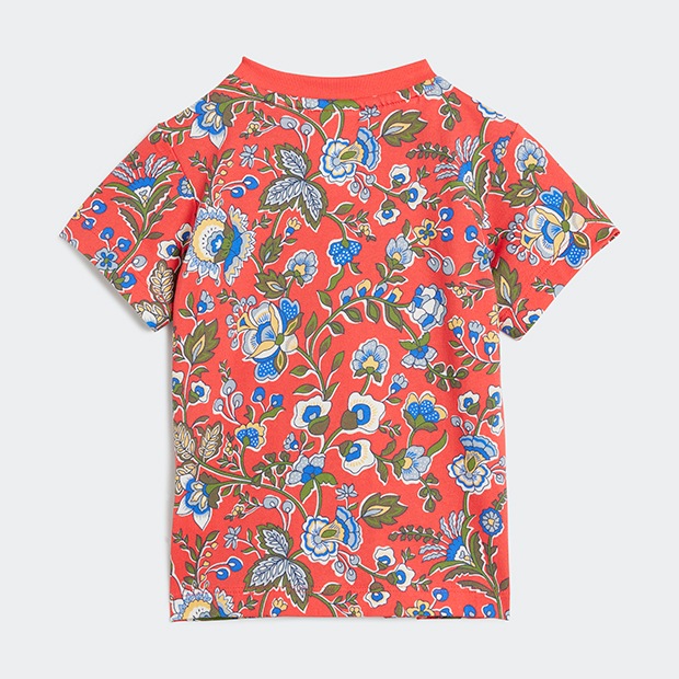 ジュニア ベビー ADIDAS ORIGINALS × LIBERTY LONDON 半袖Tシャツ セットアップ　セミルシッドレッド×マルチカラー　
