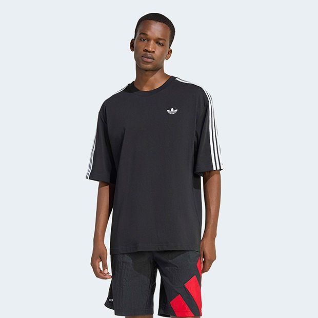アディカラー スリーストライプス オーバーサイズ 半袖 Tシャツ　ブラック　