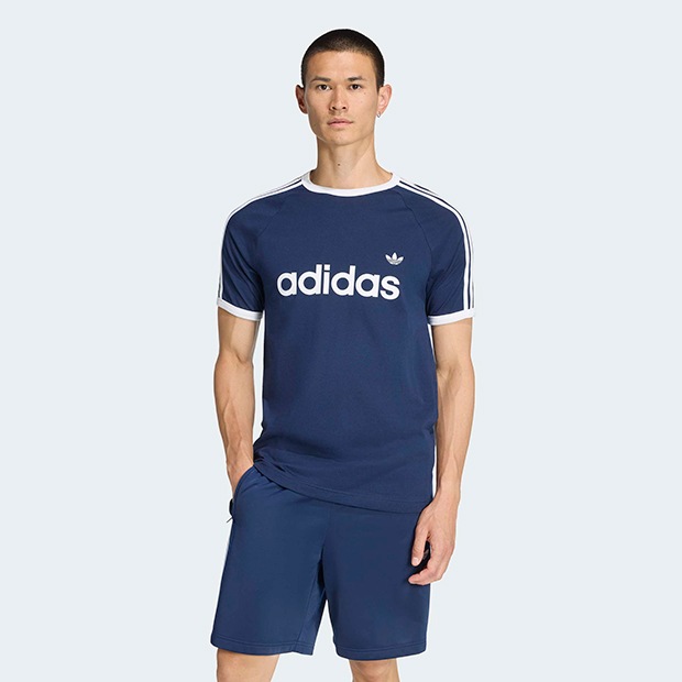 メンズ アディカラー スリーストライプス スリム リンガー Tシャツ　ナイトインディゴ　
