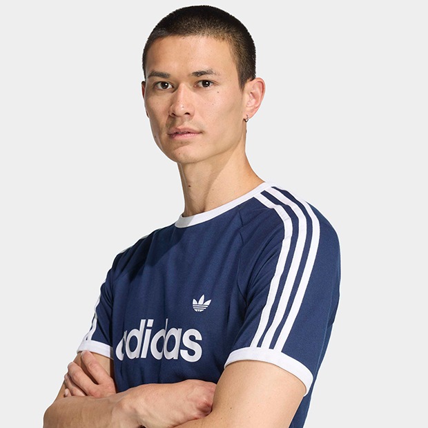 メンズ アディカラー スリーストライプス スリム リンガー Tシャツ　ナイトインディゴ　