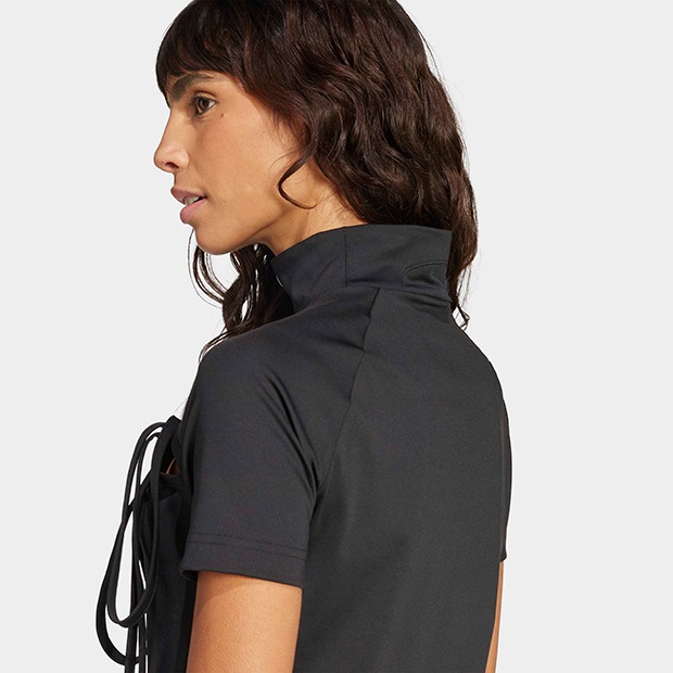 レディース リボン カットアウト クロップトップス ブラック