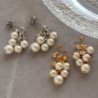 4粒ストーン＆5粒パールのじゃらピアス・ノンホールイヤリング