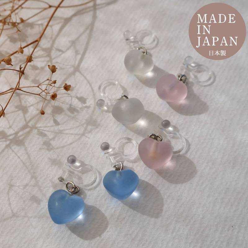 日本製 キレイ色 ハート ピアスみたいなイヤリング まるでピアス 日本