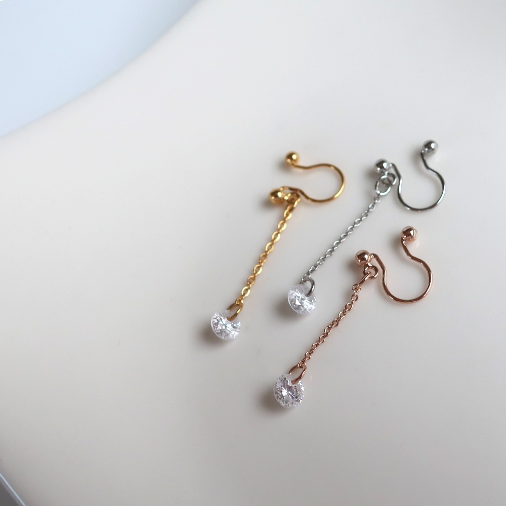 日本製 ノンホールピアス キュービックジルコニア イヤリング