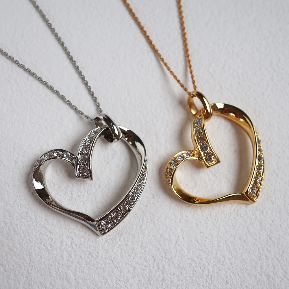 オープン ハート ペンダント オープンハートストーンロングネックレス | ネックレス | 日本製