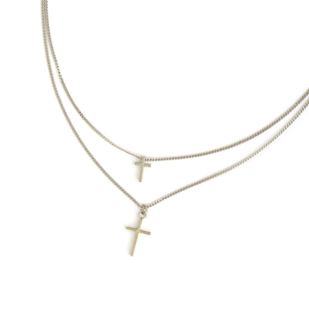 送料無料 日本製 シンプルクロスの2連チェーンネックレス | ネックレス