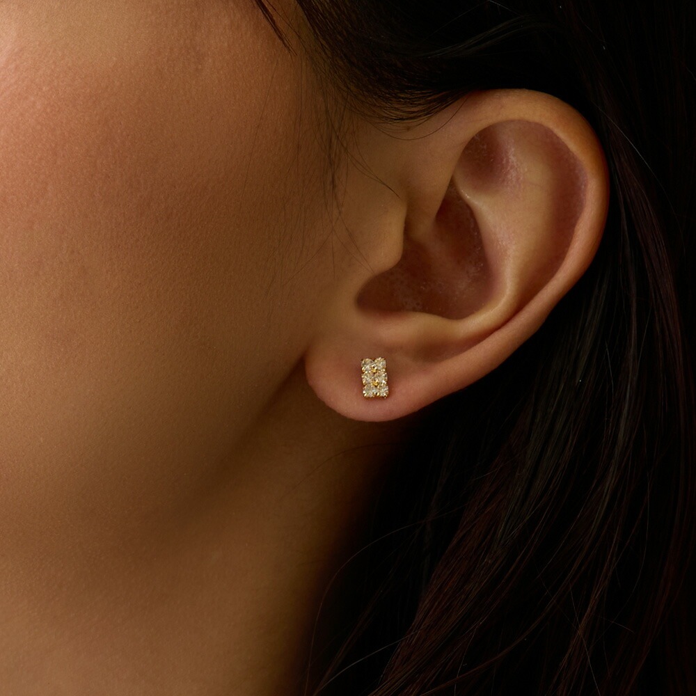 ピアス 日本製 K18GP 6石 ラインストーン 金属アレルギー対応 小ぶり