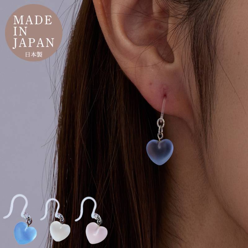 日本製 透明 ハート フックピアス 引っ掛け ピアス 浴衣 夏祭り キッズ