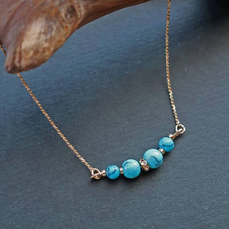 天然ターコイズ＆K18　グリッタービーズ　アンクレットA / 18金 ゴールド gbss_turquoise-bracelet