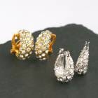 【SALE30％OFF】繊細に輝くパヴェストーンモチーフの大人顔フープキャッチレスピアス/クリップイヤリング|ピアス