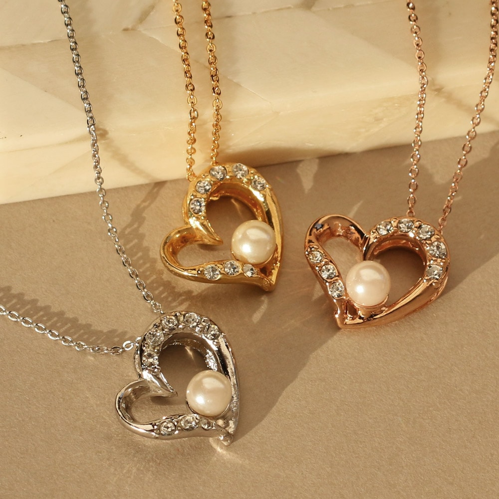 日本製 オープンハート パール ネックレス K18GP | ネックレス