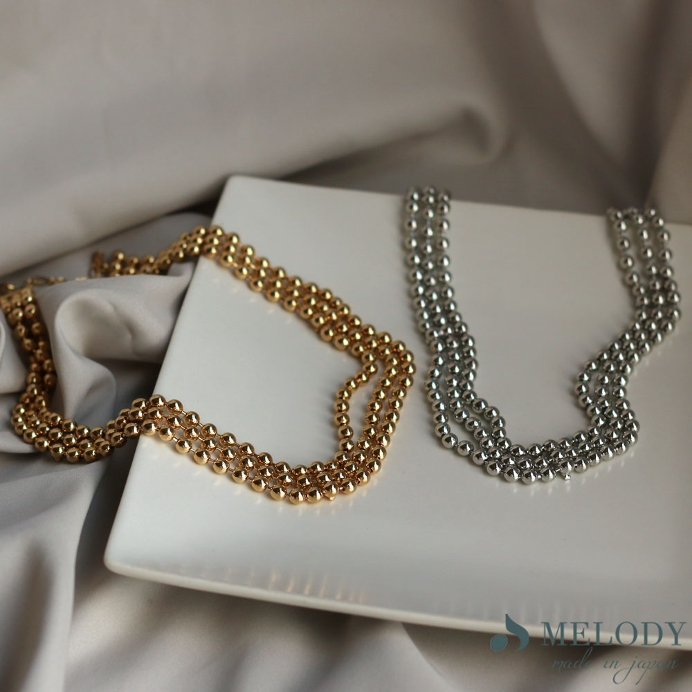 2点まとめアクセサリー　ゴージャス系 日本製 唯一無二な存在感3連メタルボールのゴージャス