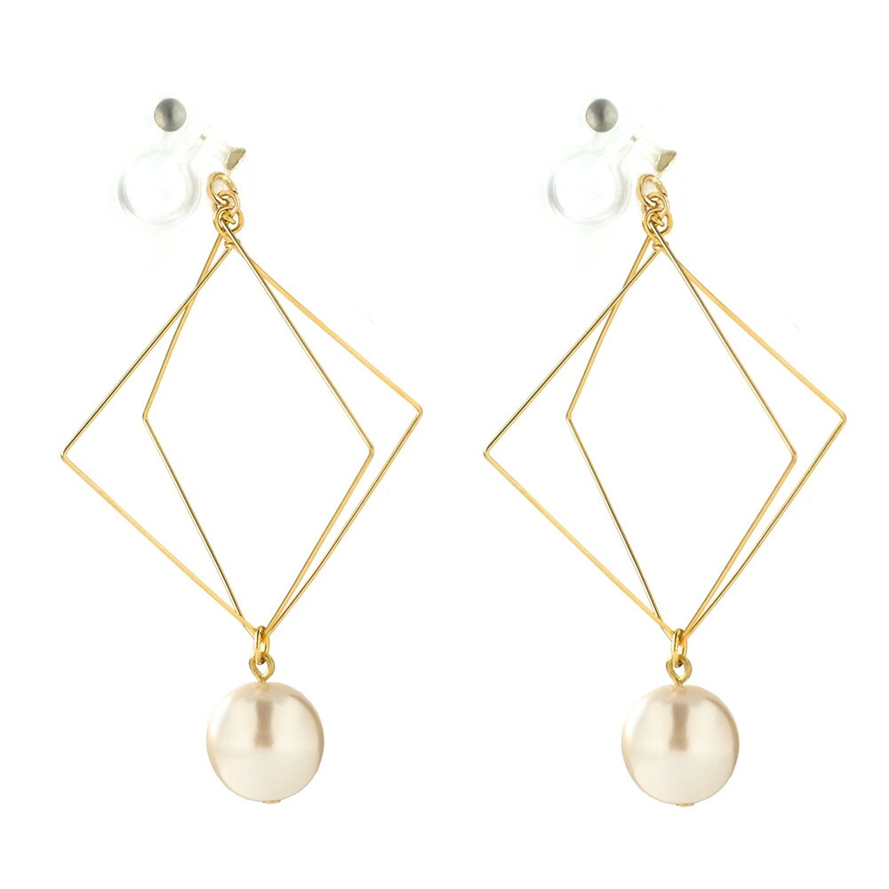 イヤリング ピアス K18 樹脂ノンホール スクエア シェイプ 立体