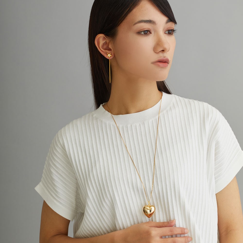 新品 ロング ゴールド ネックレス メンズ ハードウェア レディース シルバー 送料無料 日本製 大きめモチーフの立体ハートロングネックレス