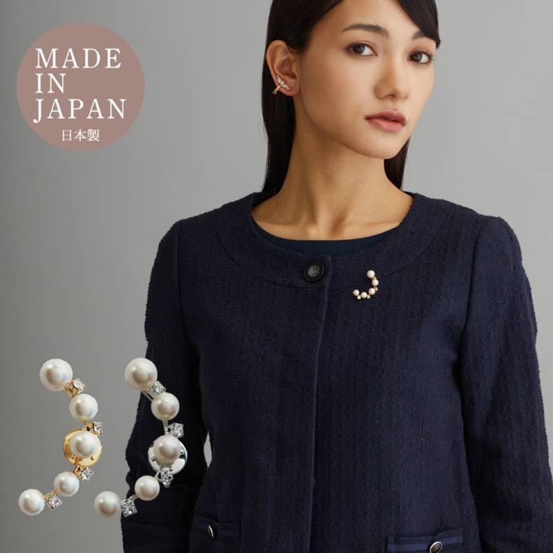 クレッセント パール 上品な輝きの日本製パール＆クリスタルブローチ