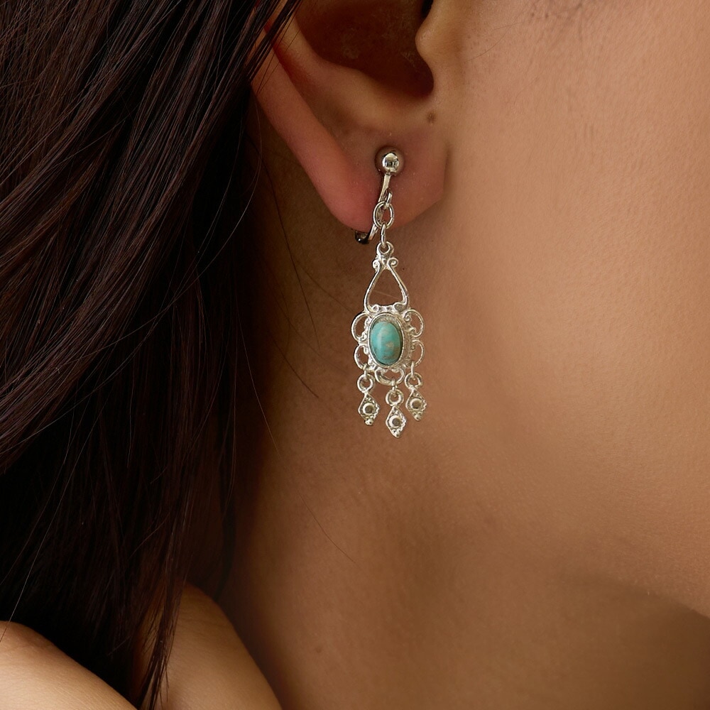 ピアス】エスニックシャンデリア風 ターコイズブルー ピアス