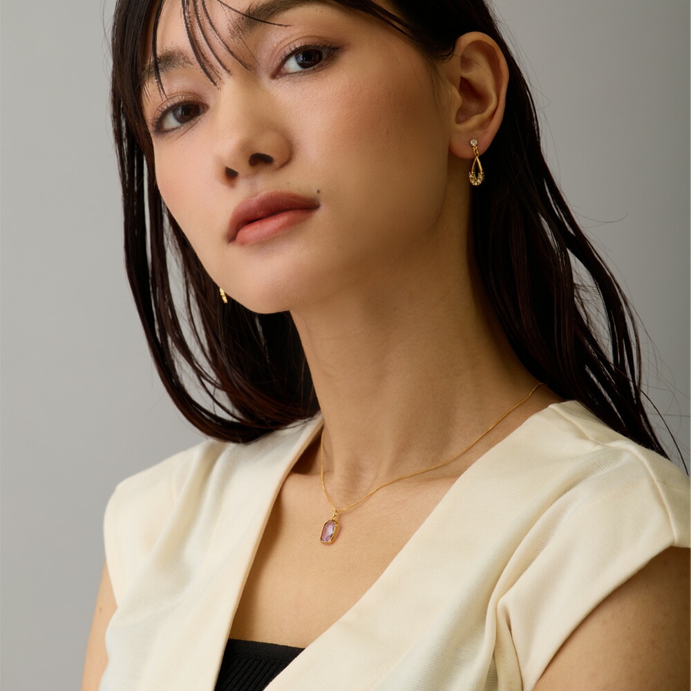 Clear Bijou Necklace｜日本製 クリアカラー スクエアビジュー