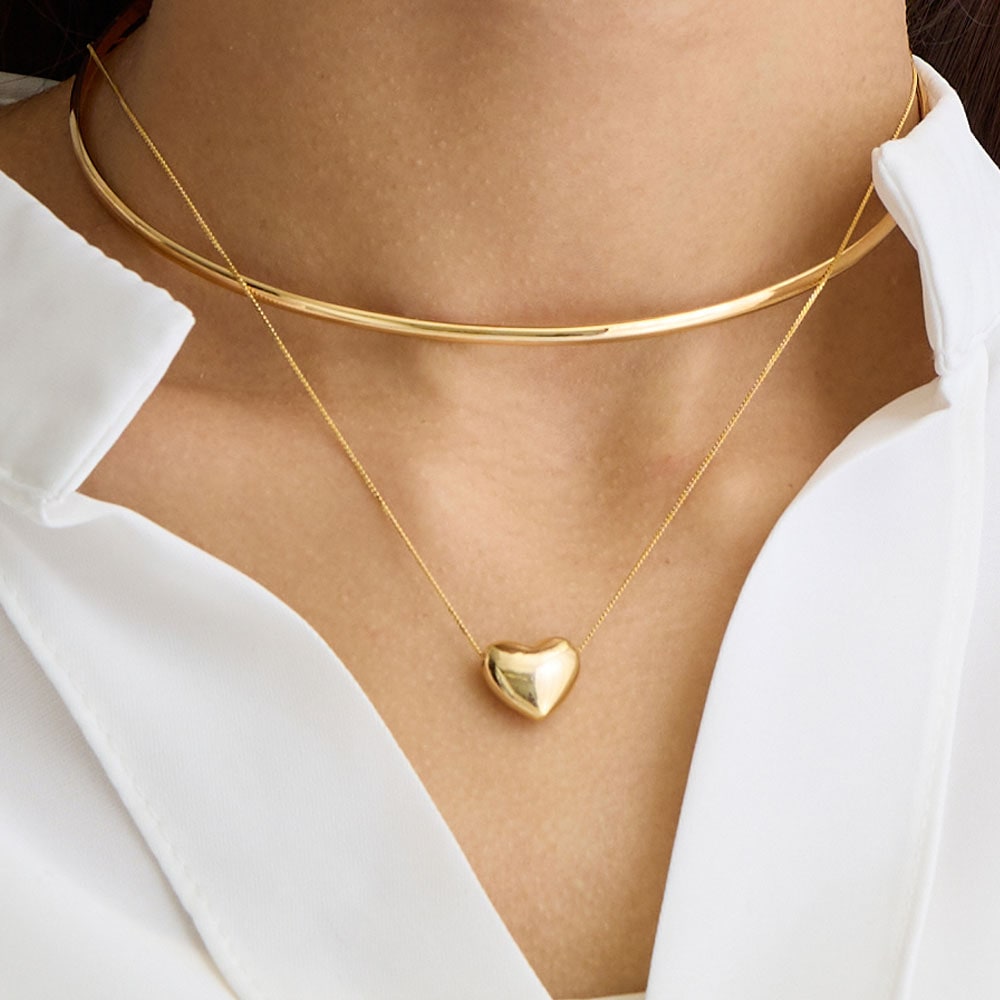 ネックレストップ　ハート　ぷっくり　k18 ぷっくりハートのメタルトップネックレス | ネックレス | 日本製