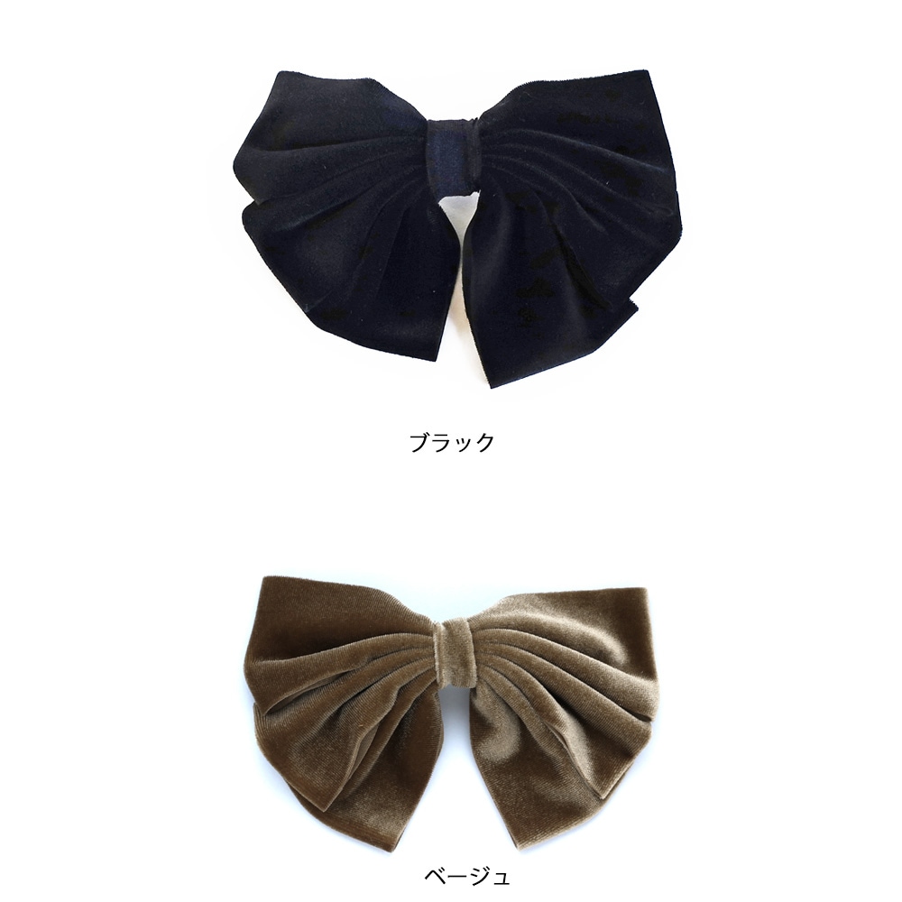 【美品】フェラガモ リボン バレッタ ベルベット ベロア 黒 大きめ リボン ベロア 黒 ベルベット バレッタ | ヘアー