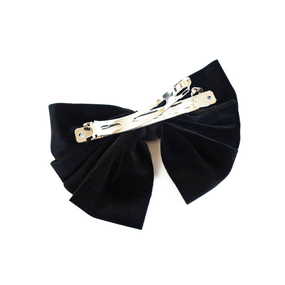 大きめ リボン ベロア 黒 ベルベット バレッタ | ヘアーアクセサリー