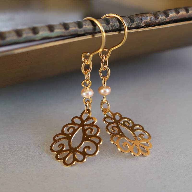 イヤリング ピアス アラベスク 淡水パール ノンホールピアス 日本製
