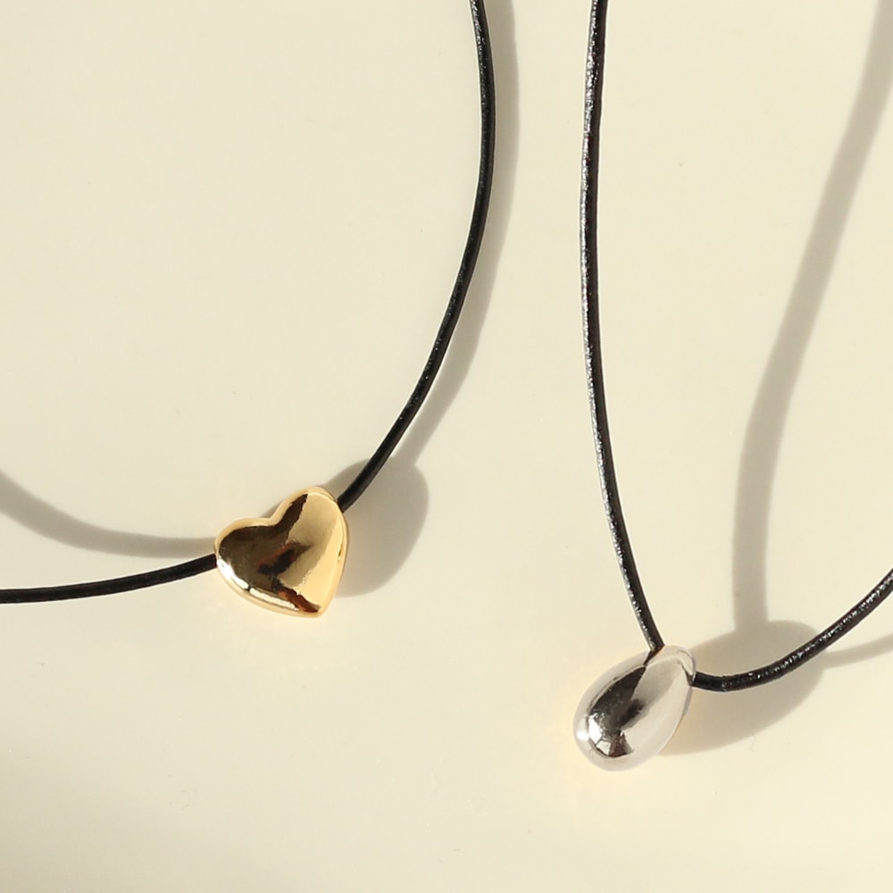 ハート/ドロップメタルトップ 本革コードネックレス チョーカー