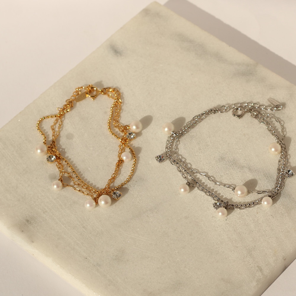 パールと金の可愛いブレス ブレスレット レディース あこや真珠 パールリーフ K18 ゴールド 18金