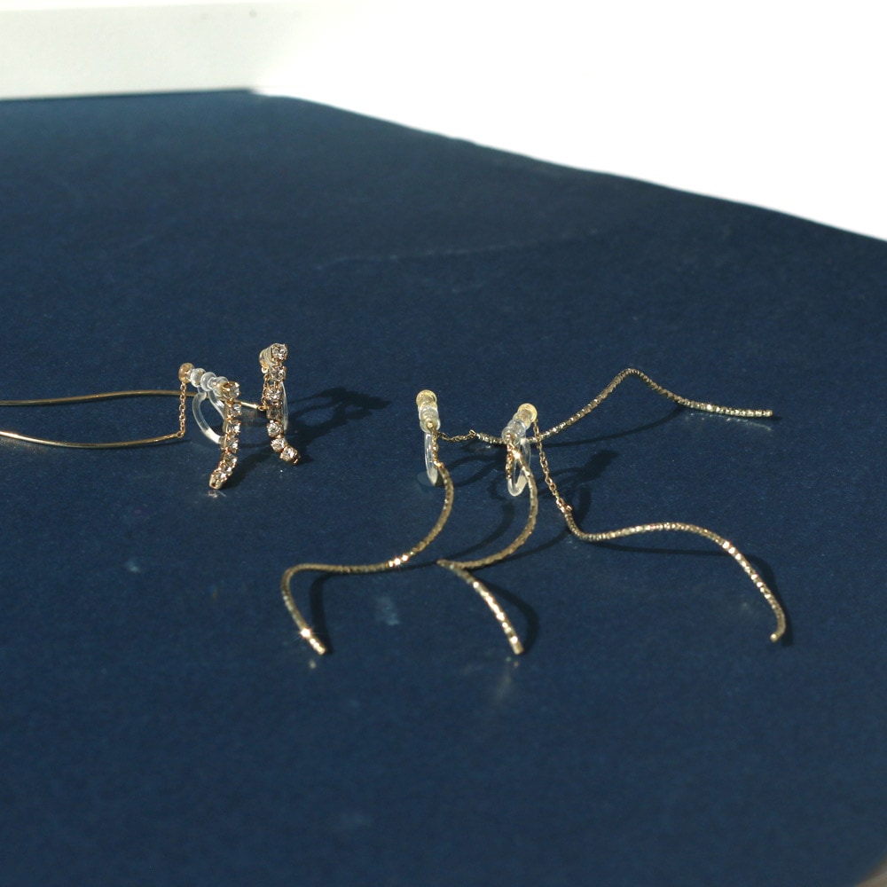 イヤリング 日本製 チェーン ノンホールピアス 金属アレルギー対応