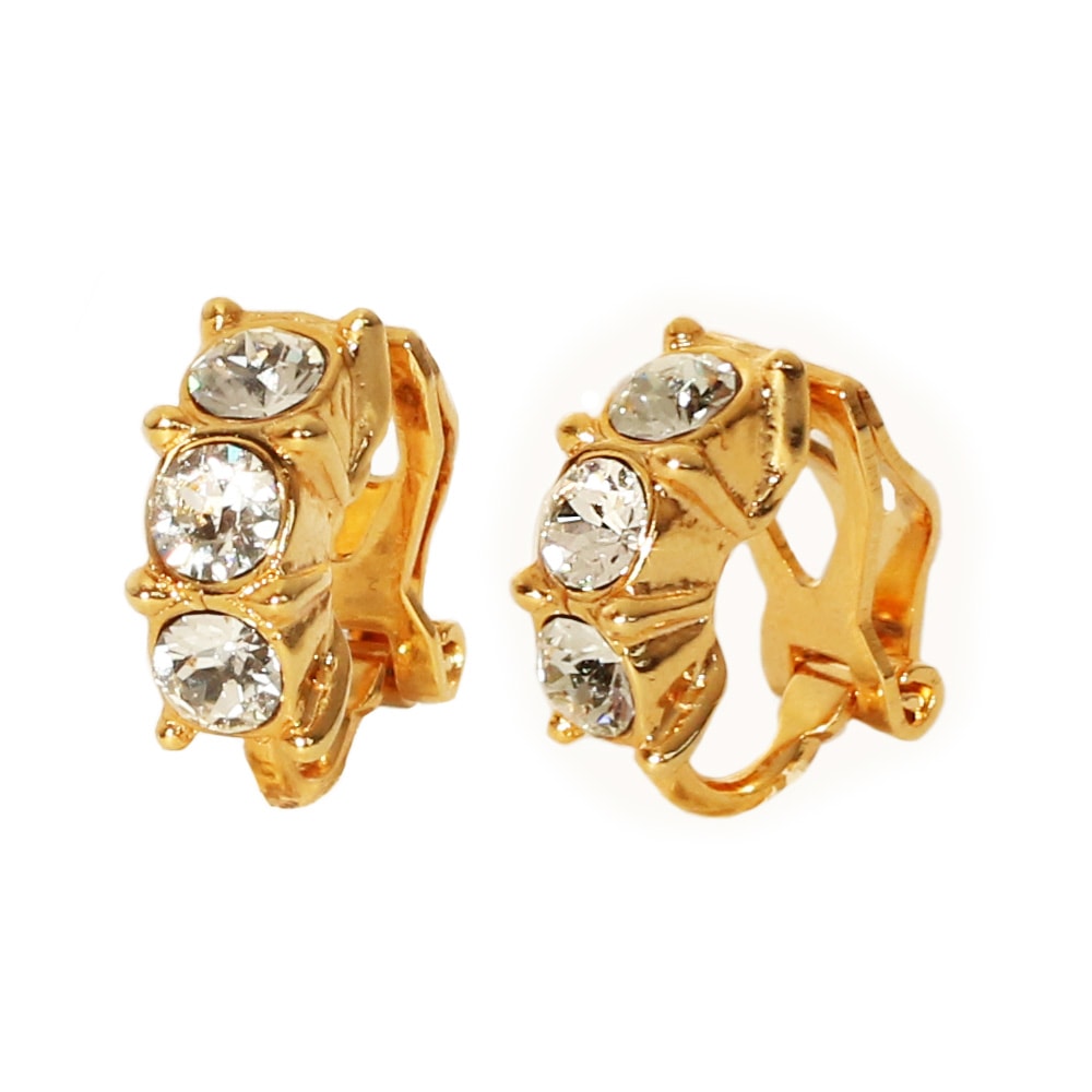 日本製 ビジュー イヤリング ゴールド K18GP バネ式 クリップ