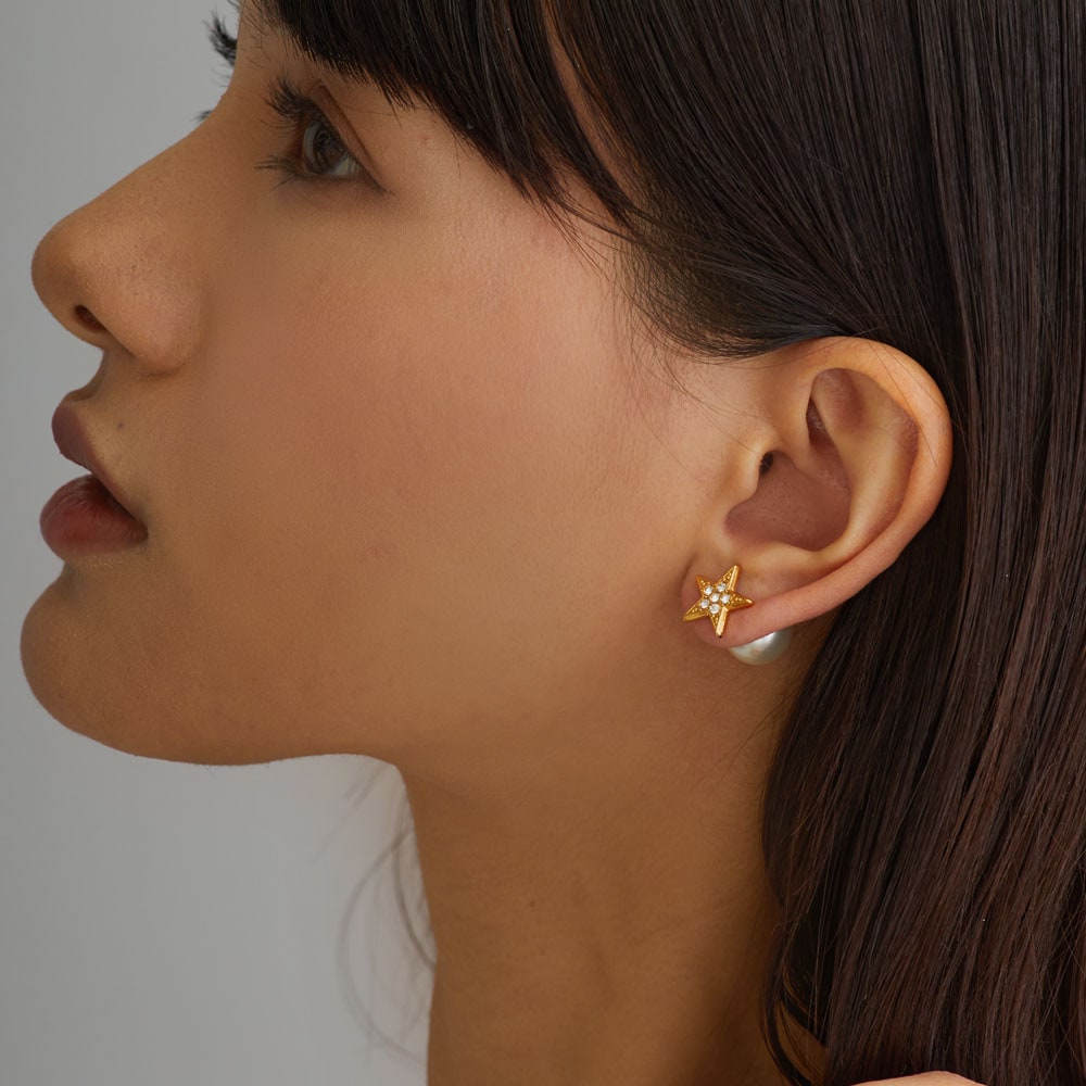 日本製 パールバックキャッチパヴェストーンスター3wayピアス | ピアス