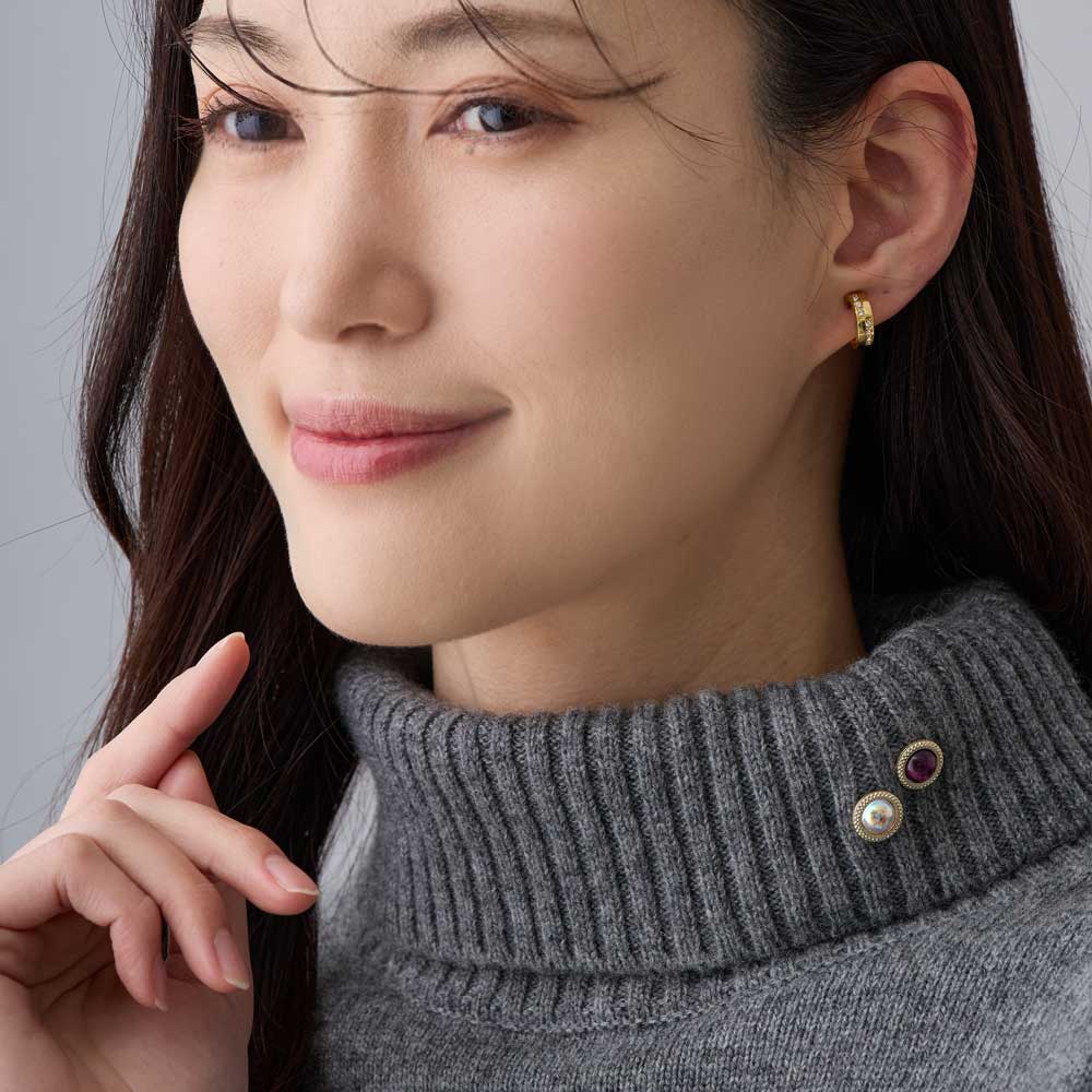 ブローチ ピン スナップボタン ニット フラワー ビジュー おしゃれ  日本製 金属アレルギー対応 ニッケルフリー 18KGP  アクセサリー レディース かわいい 人気 女性 低アレルギー