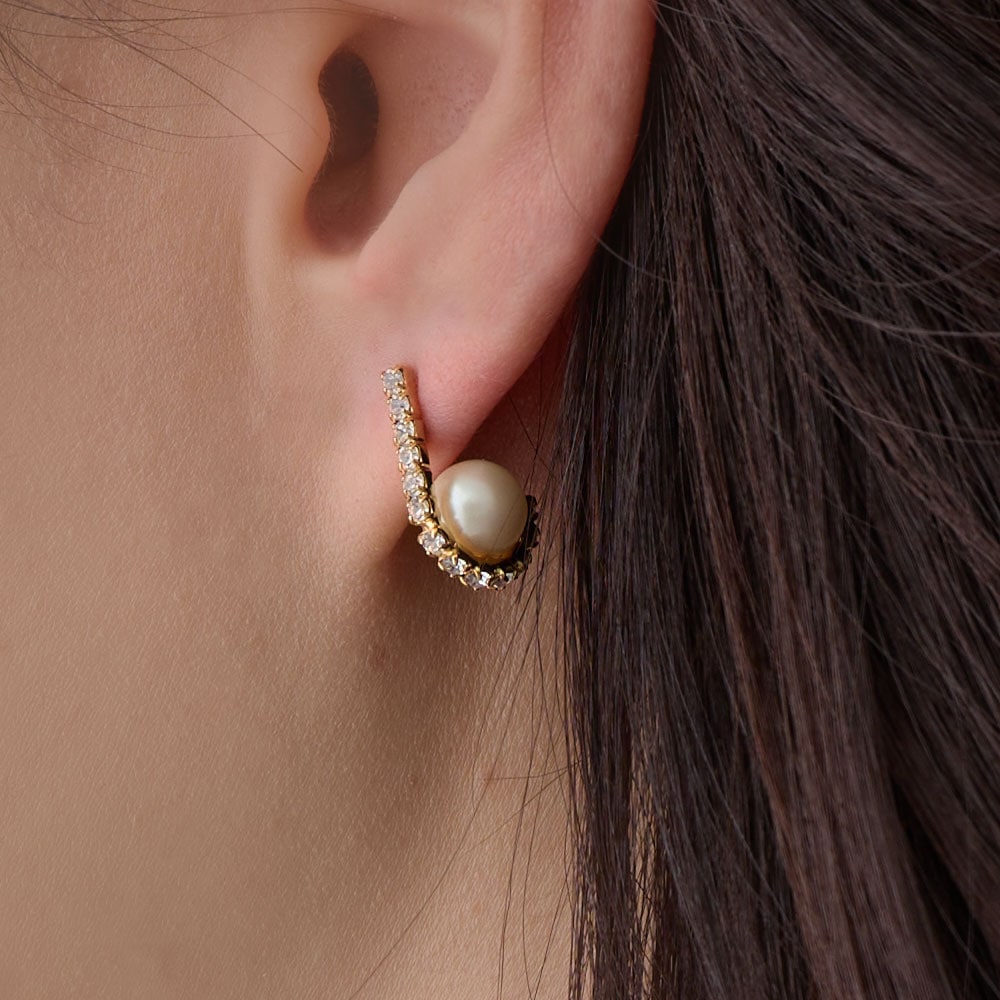 日本製 U字 ビジュー パール ピアス セレモニー | ピアス | 日本製