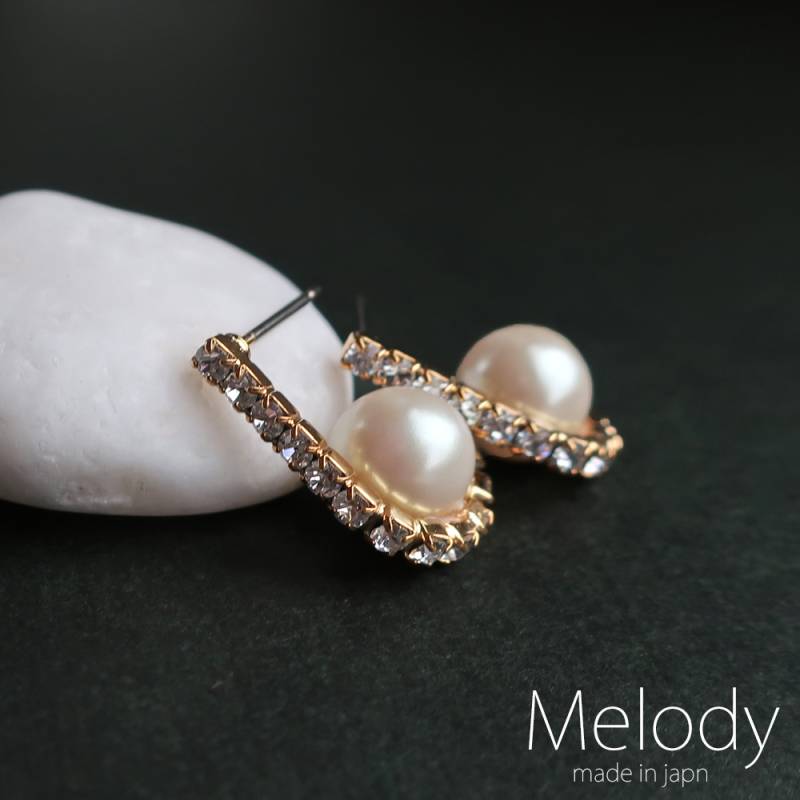 日本製 U字 ビジュー パール ピアス セレモニー | ピアス | 日本製