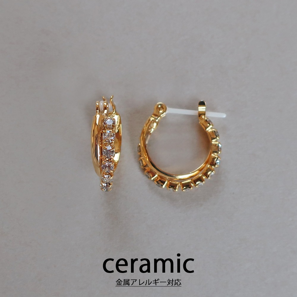 日本製 ダイヤレーンクロス ピアス セラミック K18GP | ピアス | 日本