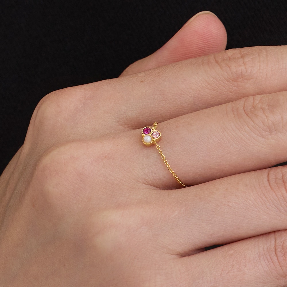 日本製 指輪 フリーサイズリング チェーンリング カラーストーン