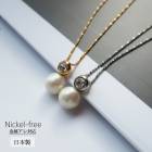 日本製 パール ビジュー 雫ネックレス 金属アレルギー対応 K18GP|ネックレス