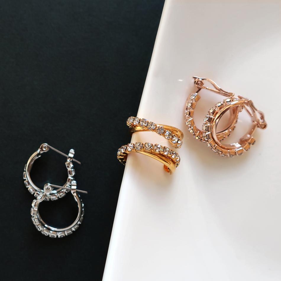 日本製 Cross line jewel hoop earrings | ピアス | 日本製