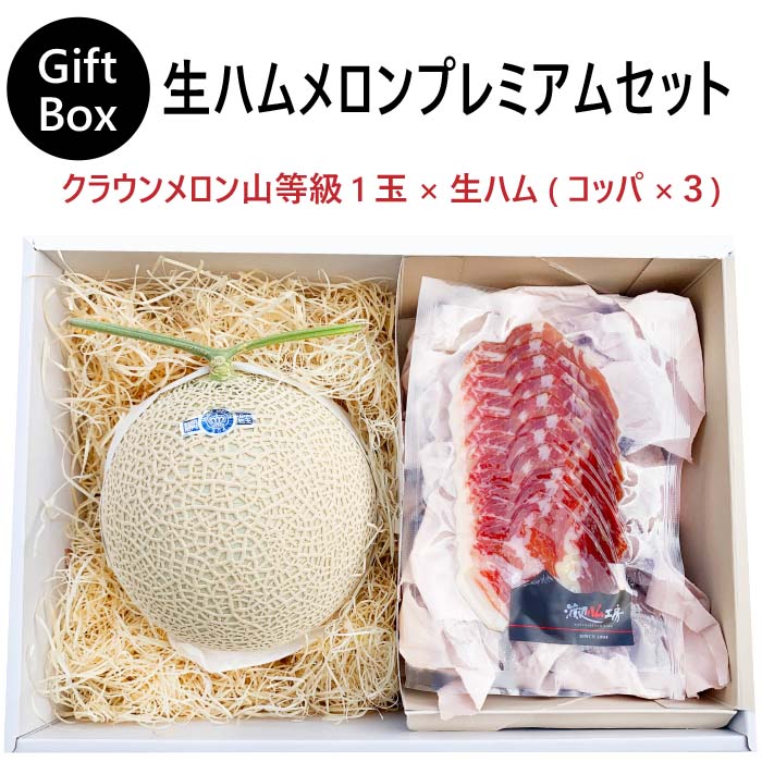 【ギフト】生ハムメロンセット (クラウンメロン山等級1玉×生ハム(コッパ×3))