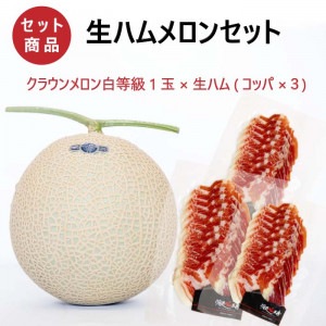 生ハムメロンセット (クラウンメロン白等級1玉×生ハム(コッパ×3))|生ハムメロンセット(クラウンメロン×御殿場産生ハムのセット)|クラウンメロンセット