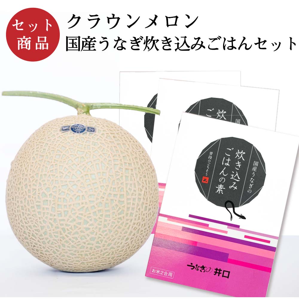 クラウンメロン×国産うなぎ炊き込みごはんセット(クラウンメロン白等級1玉×国産うなぎ炊き込みごはんの素×３)
